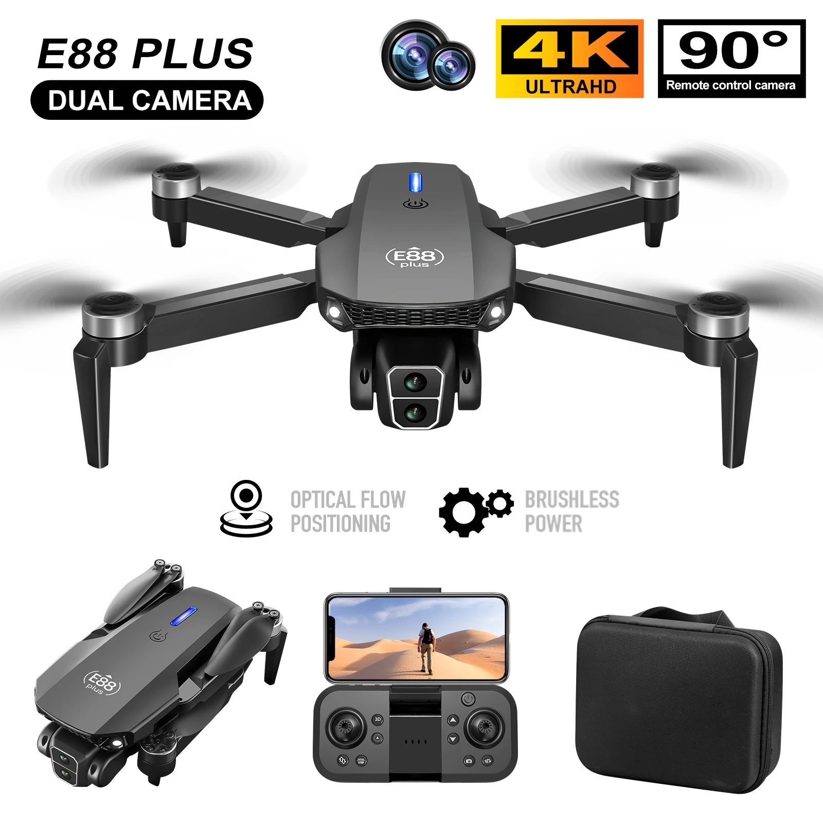 Drone Camera Hd - New E88 Plus Quadcopter Drone: 90°